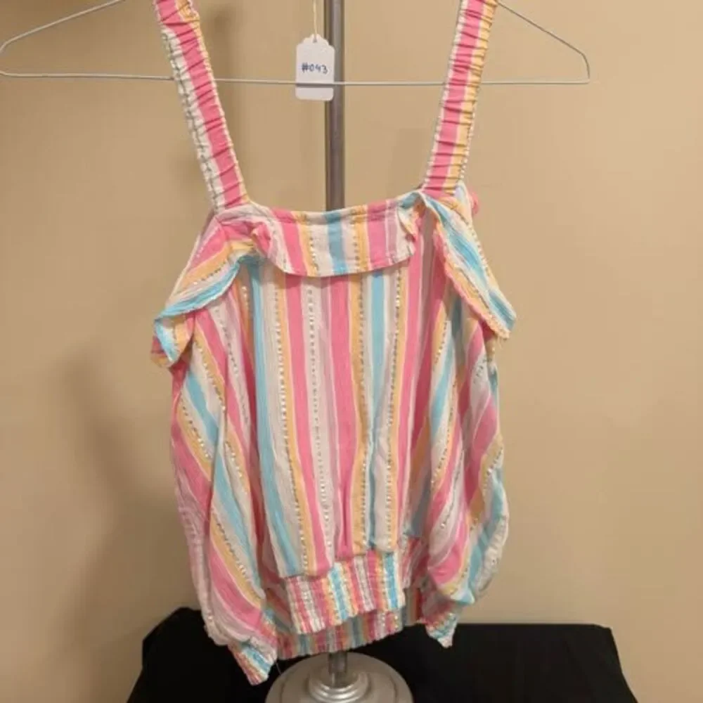 Justice XL (16/18) Striped Ruffle Tank Top with Tassels